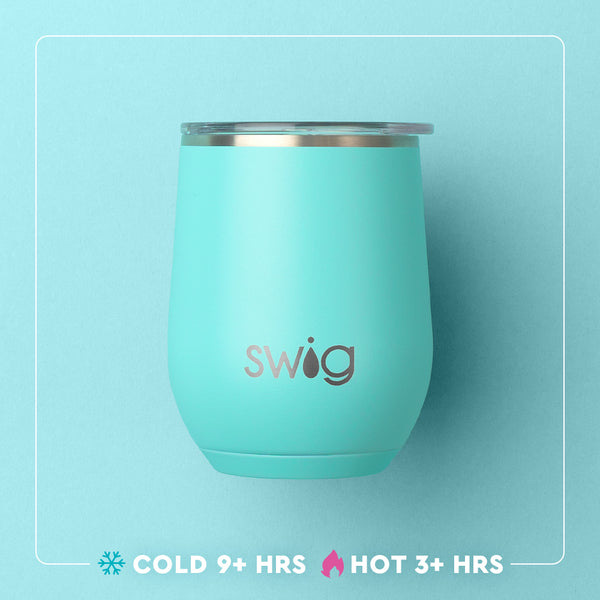 Swig Life 12oz Stemless Wine Cup temperature infographic - cold 9+ hours or hot 3+ hours