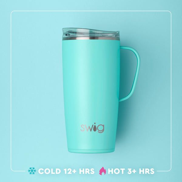 Swig Life 22oz Travel Mug temperature infographic - cold 12+ hours or hot 3+ hours