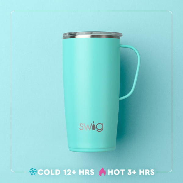 Swig Life 22oz Travel Mug temperature infographic - cold 12+ hours or hot 3+ hours