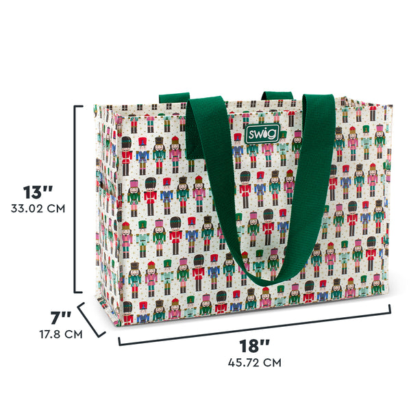 Swig Life Classic Nutcracker Large Reusable Bag size scale graphic showing dimensions