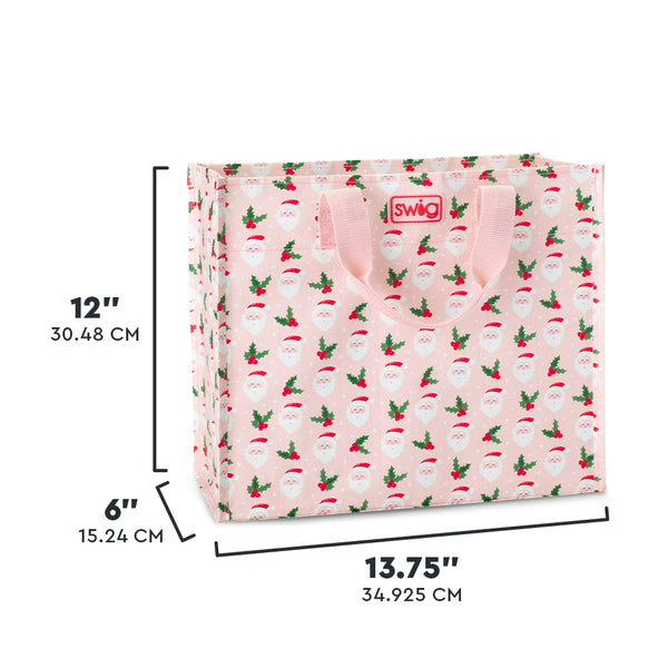 Swig Life Holly Jolly Medium Reusable Bag size scale graphic showing dimensions