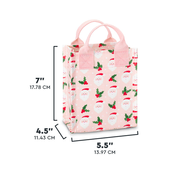 Swig Life Holly Jolly Mini Reusable Bag size scale graphic showing dimensions