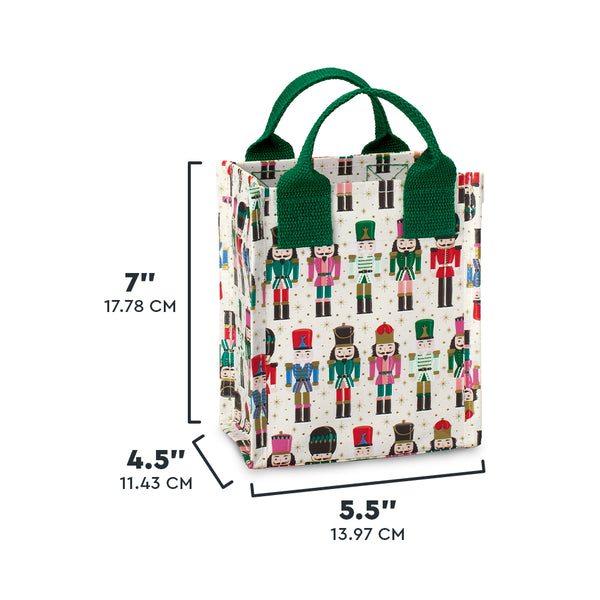 Swig Life Classic Nutcracker Mini Reusable Bag size scale graphic showing dimensions