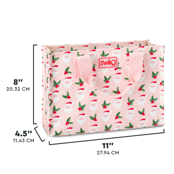 Swig Life Holly Jolly Small Reusable Bag size scale graphic showing dimensions