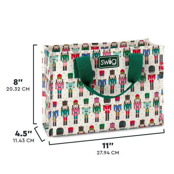 Swig Life Classic Nutcracker Small Reusable Bag size scale graphic showing dimensions