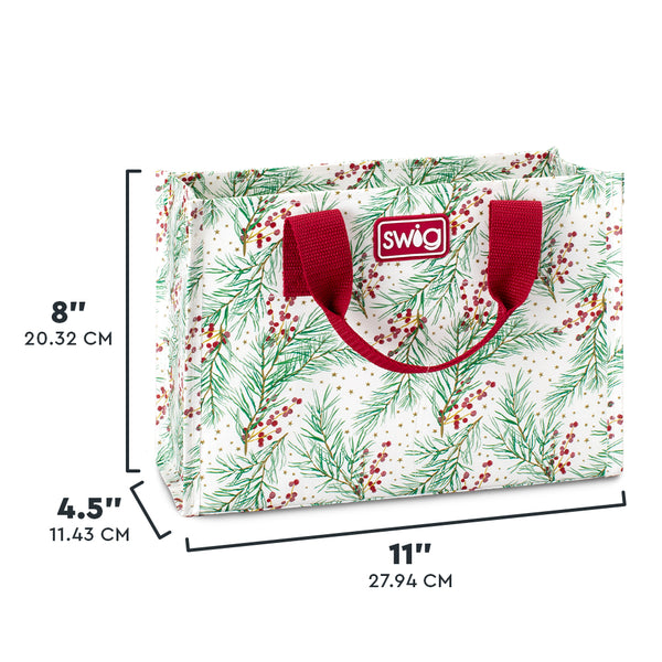 Swig Life Winterberry Small Reusable Bag size scale graphic showing dimensions