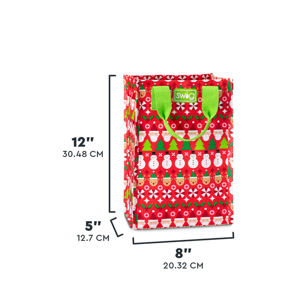 Swig Life Christmas Crew Tall Reusable Bag size scale graphic showing dimensions