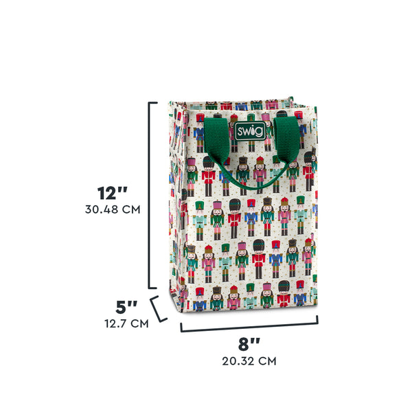 Swig Life Classic Nutcracker Tall Reusable Bag size scale graphic showing dimensions