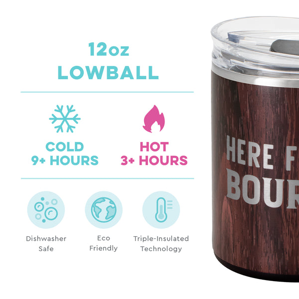 Swig Life 12oz Bourbon Barrel Lowball Tumbler temperature infographic - cold 9+ hours and hot 3+ hours