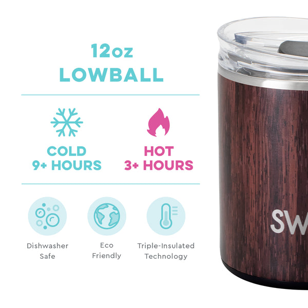 Swig Life 12oz Bourbon Barrel Lowball Tumbler temperature infographic - cold 9+ hours and hot 3+ hours