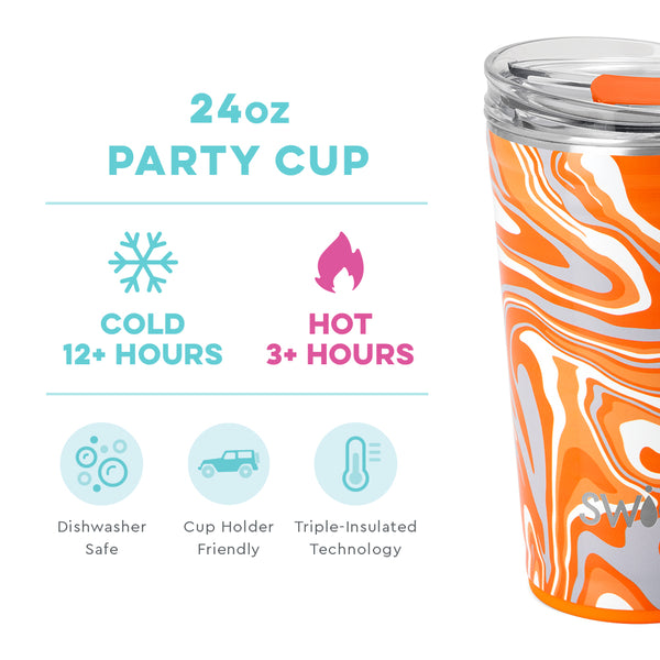 Swig Life 24oz Fanzone Orange Party Cup temperature infographic - cold 12+ hours or hot 3+ hours