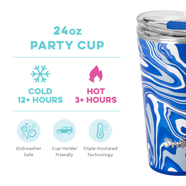 Swig Life 24oz Fanzone Royal Party Cup temperature infographic - cold 12+ hours or hot 3+ hours