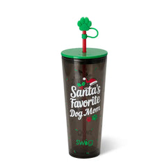 Santa's Favorite Dog Mom Plastic Tumbler 24oz
