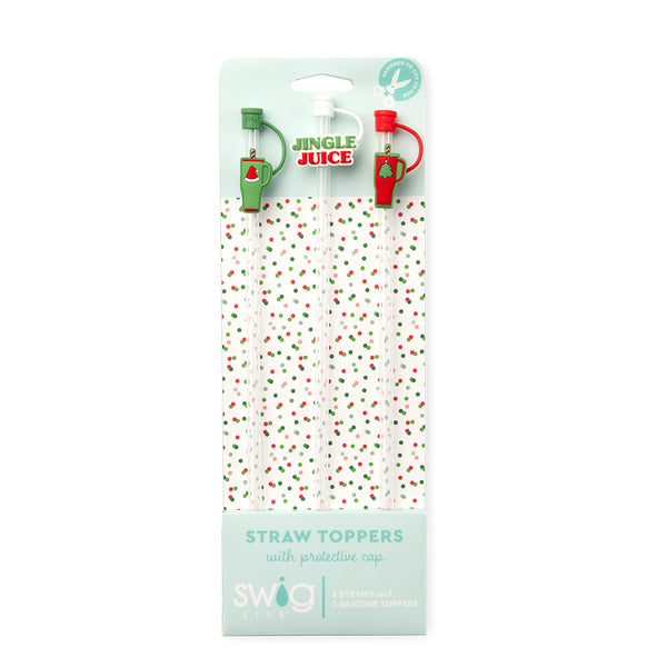 Swig Life Mega Mug Christmas Straw Topper Set including three straws and three silicone topper protective caps