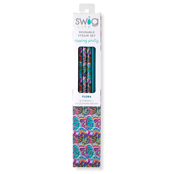 Swig Life Bazaar + Teal Reusable Straw Set inside packaging