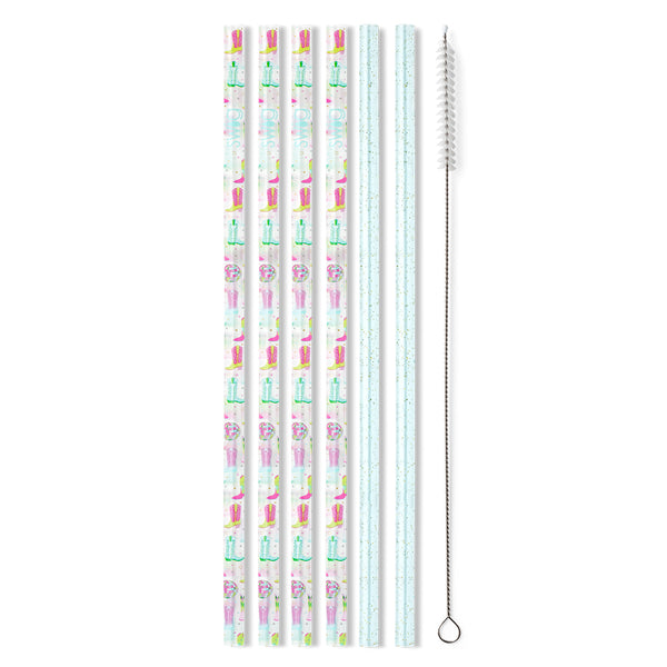 Swig Life Disco Cowgirl + Aqua Glitter Reusable Straw Set without packaging