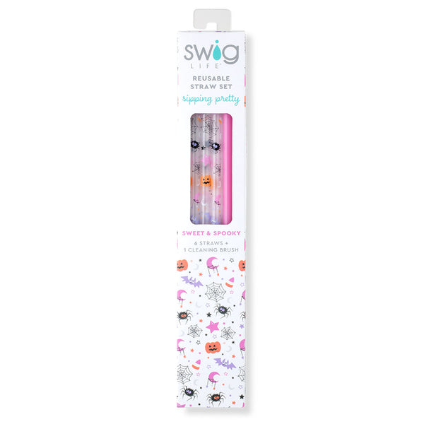 Swig Life Sweet and Spooky + Pink Reusable Straw Set inside packaging