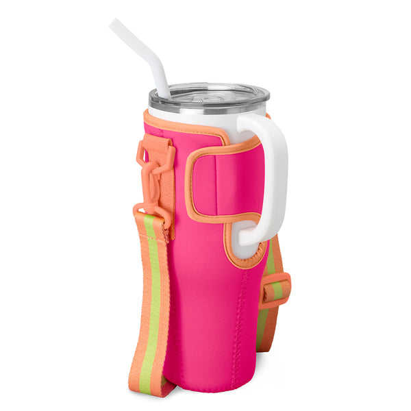 Swig Life Tutti Frutti 40oz Mega Mug Sling side view with velcro enclosure