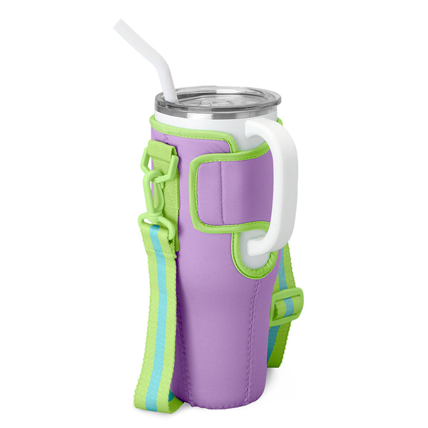 Swig Life Ultra Violet 40oz Mega Mug Sling side view with velcro enclosure