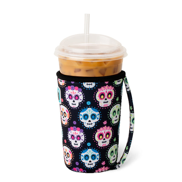 Swig Life Sugar Skulls Insulated Neoprene Iced Cup Coolie with hand strap