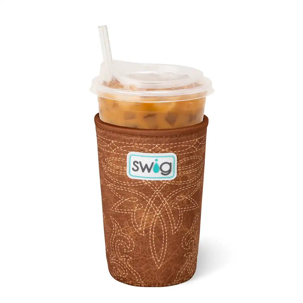 Saddle Stitch Cognac Medium Iced Cup Coolie