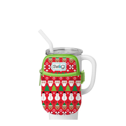 Swig Life Christmas Crew Neoprene Mega Mug Pouch with Zipper on a White 40oz Mega Mug