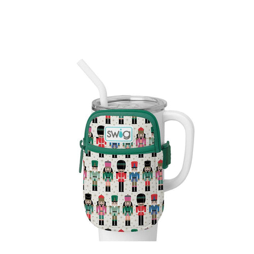 Swig Life Classic Nutcracker Neoprene Mega Mug Pouch with Zipper on a White 40oz Mega Mug