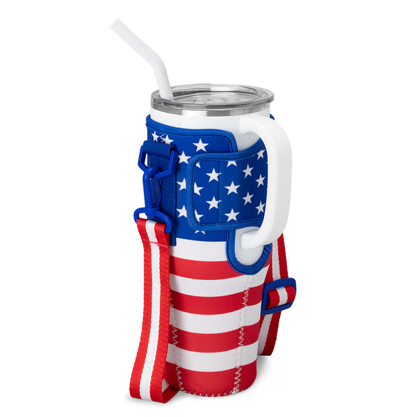 Swig Life All American 40oz Mega Mug Sling side view with velcro enclosure