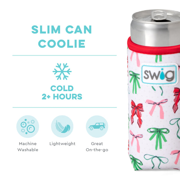 Swig Life Ribbons and Bows Insulated Neoprene Slim Can Coolie temperature infographic - cold 2+ hours