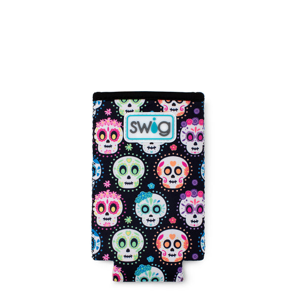 Swig Life Sugar Skulls Insulated Neoprene Slim Can Coolie Flat Lay