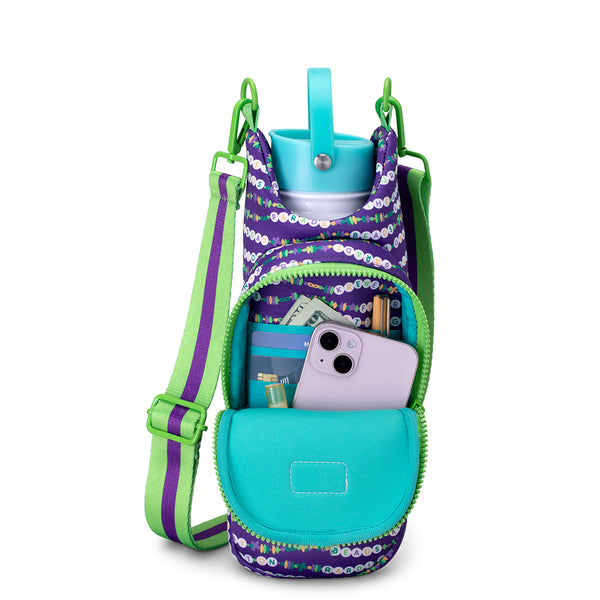 Swig Life My Mardi Era Water Bottle Sling zip pocket open with multiple compartments