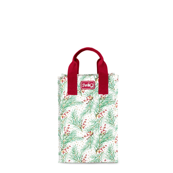 Swig Life Winterberry Laminated Tall Reusable Bag with upright handles