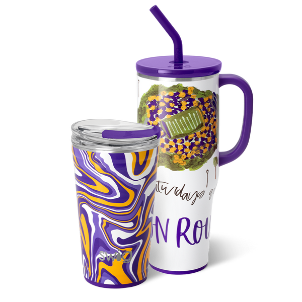 Swig Life Baton Rouge Gameday Set including a 40oz Saturdays Baton Rouge Mega Mug and 24oz Fanzone Party Cup