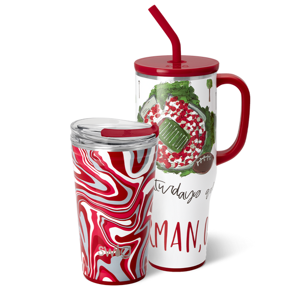 Swig Life Norman Gameday Set including a 40oz Saturdays Norman Mega Mug and 24oz Fanzone Party Cup