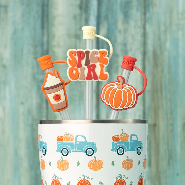 Swig Life Pumpkin Spice Girl Straw Topper Set used with a 32oz Pumpkin Patch Tumbler