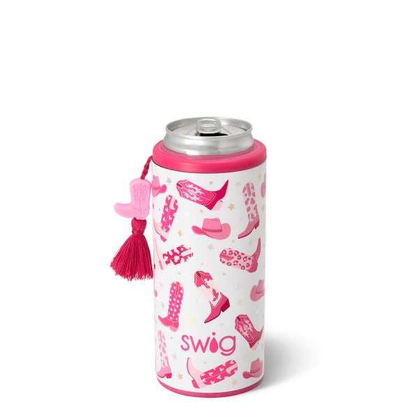 Swig Life 12oz Let's Go Girls Insulated Skinny Can Cooler with Tassle