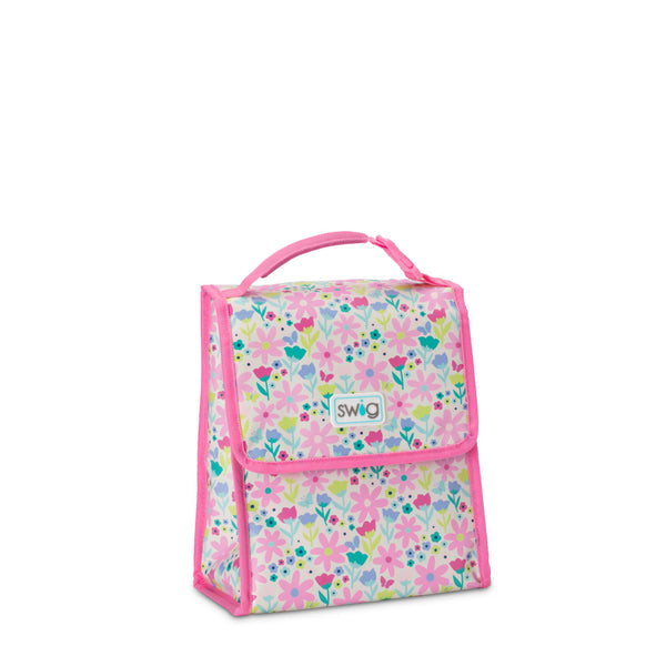 Swig Life Flower Power Insulated Foldi Lunch Bag with buckled top handle and velcro fold-over enclosure