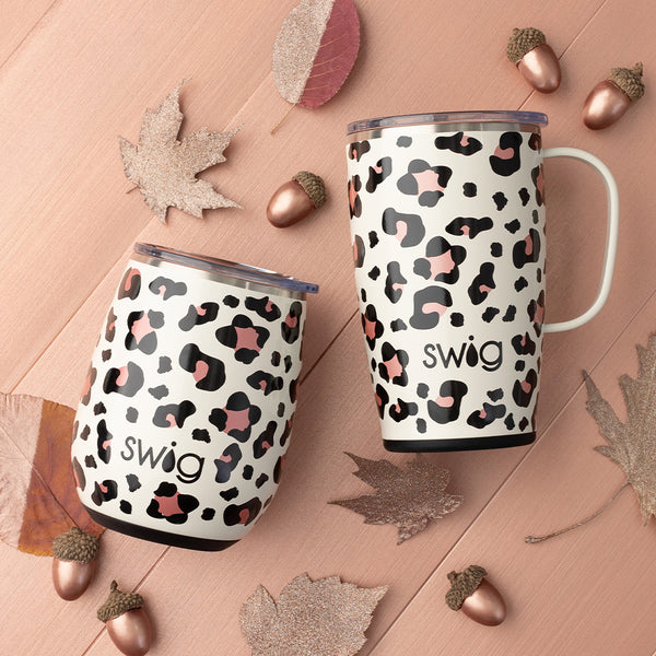 Swig Life Insulated Luxy Leopard 18oz Travel Mug and  14oz Wine Cup animal print