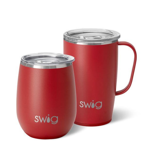 Swig Life Crimson AM+PM Set including a 22oz Travel Mug and a 32oz Tumbler