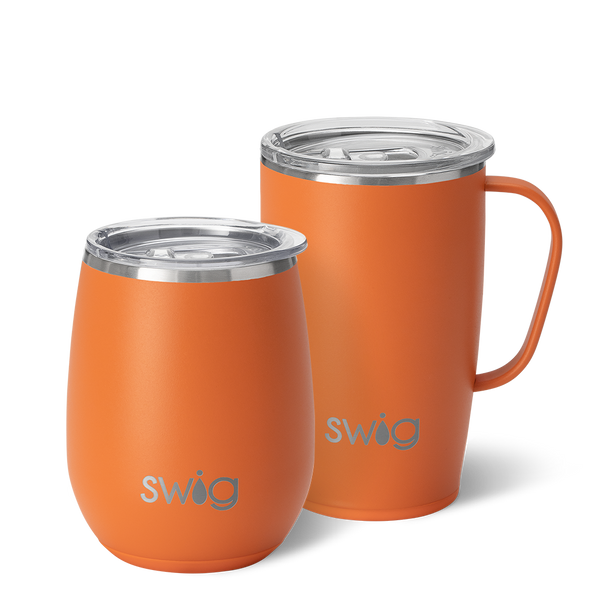 Swig Life Orange AM+PM Set including a 22oz Travel Mug and a 32oz Tumbler