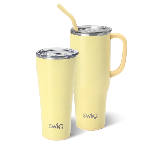 Swig Life Shimmer Buttercup Mega Set including a 32oz Shimmer Buttercup Tumbler and a 40oz Shimmer Buttercup Mega Mug