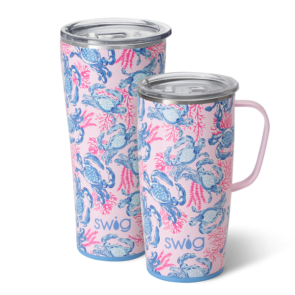 Swig Life Get Crackin' XL Set including a 22oz Get Crackin' Travel Mug and a 32oz Get Crackin' Tumbler