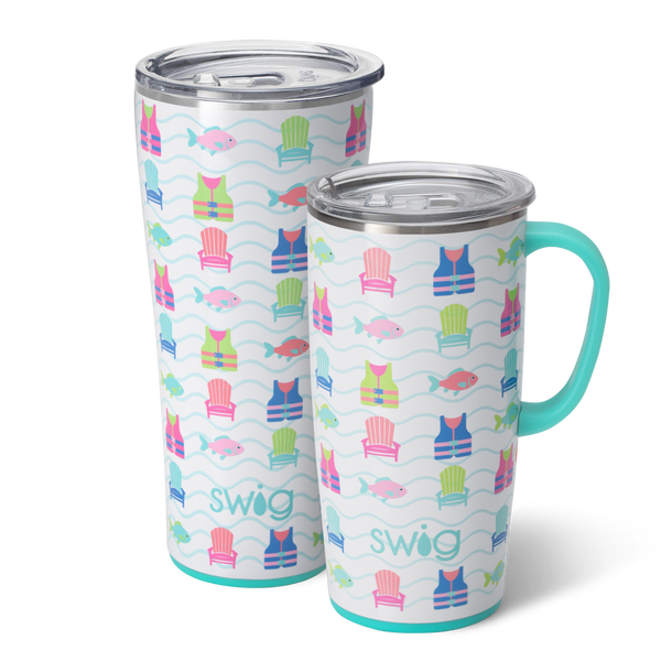 Swig Life Lake Girl XL Set including a 22oz Lake Girl Travel Mug and a 32oz Lake Girl Tumbler