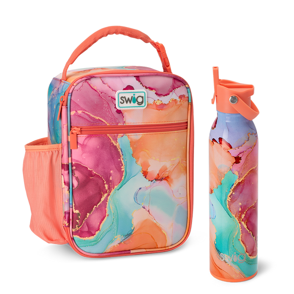 Swig Life Dreamsicle Lunch Buddy Set featuring a Boxxi Lunch Bag and 20oz Flip + Sip Water Bottle