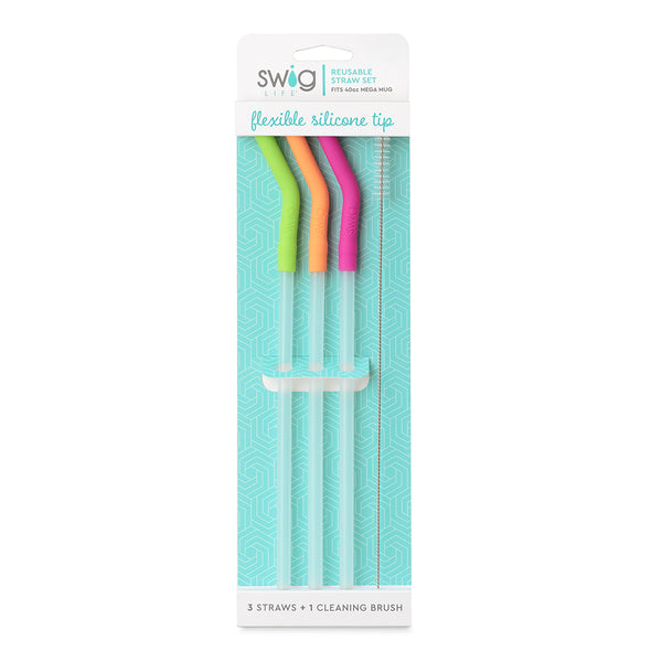 Neon Lime/Orange/Berry Reusable Straw Set (Mega Mugs)