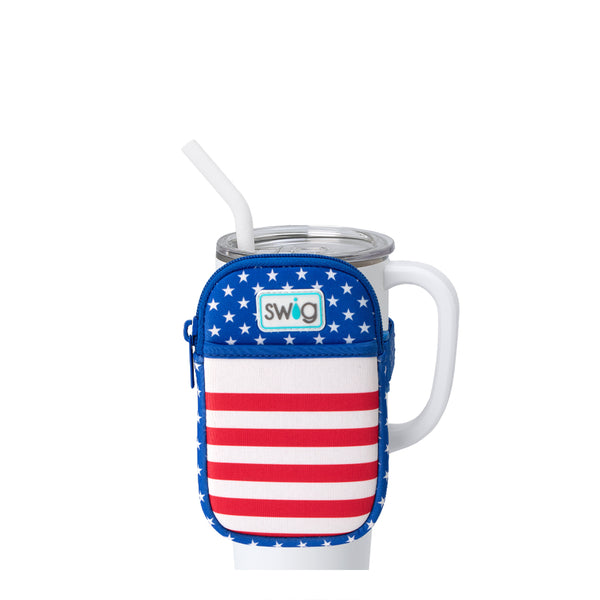 Swig Life All American Neoprene Mega Mug Pouch with Zipper on a White 40oz Mega Mug