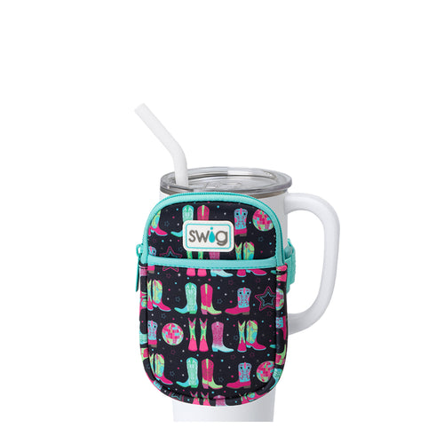 Swig Life Disco Cowgirl Neoprene Mega Mug Pouch with Zipper on a White 40oz Mega Mug