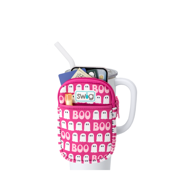 Swig Life Faboolous Neoprene Mega Mug Pouch with two pockets containing daily essentials