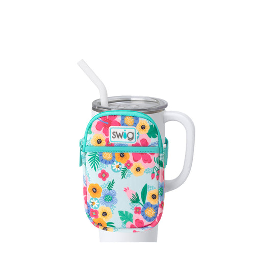 Swig Life Island Bloom Neoprene Mega Mug Pouch with Zipper on a White 40oz Mega Mug