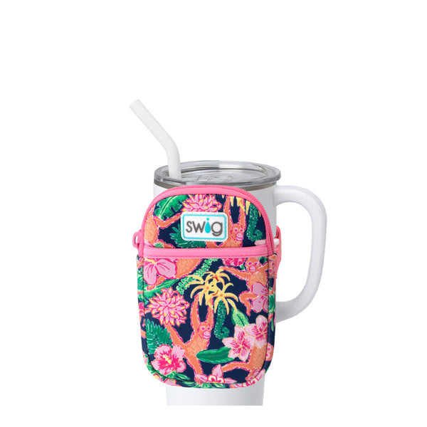 Swig Life Jungle Gym Neoprene Mega Mug Pouch with Zipper on a White 40oz Mega Mug